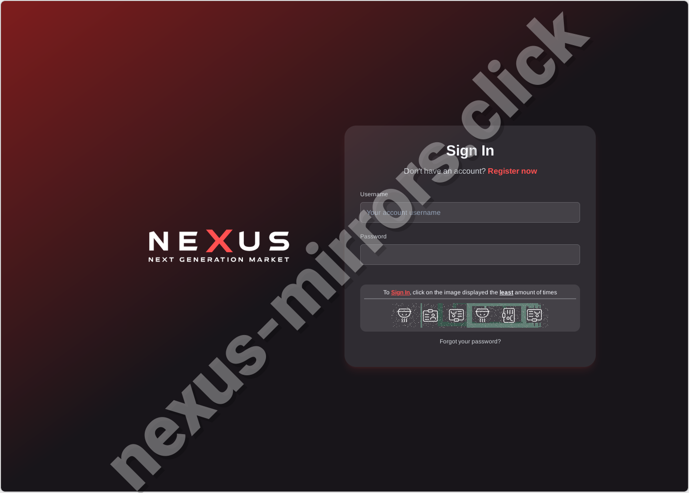 Nexus market login and registration form 2026